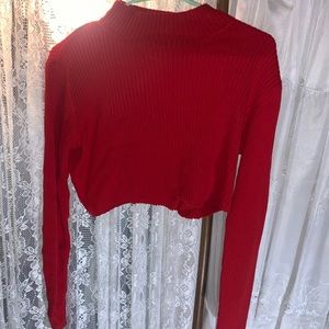 Red turtleneck crop top